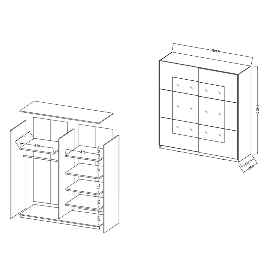 Pharao24 180 cm Schwebetuerenschrank Mezzo> Jugendkleiderschrank|Schiebetürenschränke