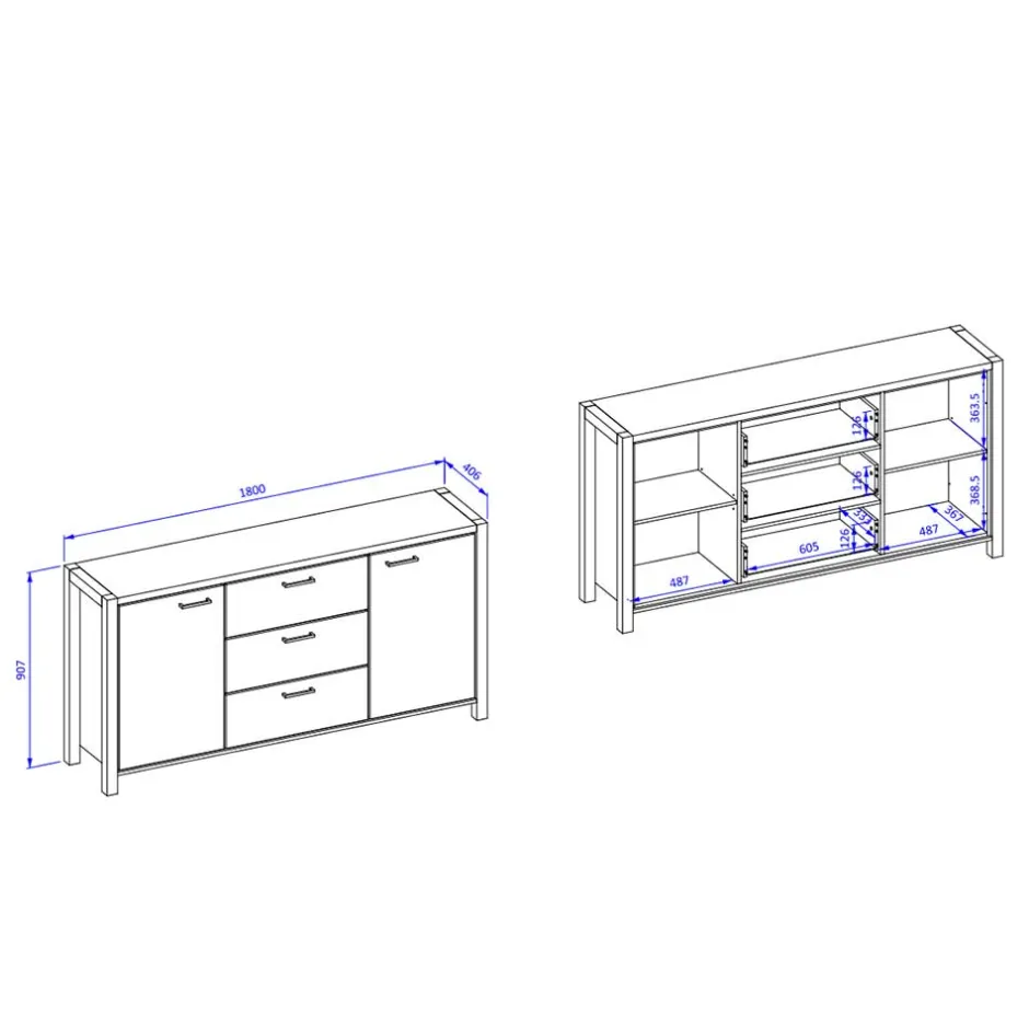 Küchenkommode|Esszimmerkommoden*Pharao24 180 cm Sideboard Foxxy