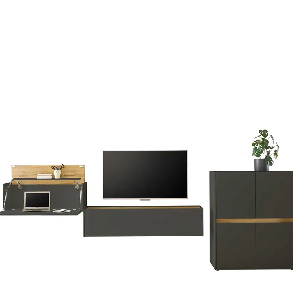 Moderne Wohnwände|Wohnwand 350 Cm*Pharao24 Anbauwand mit Schreibplatz Uzniana