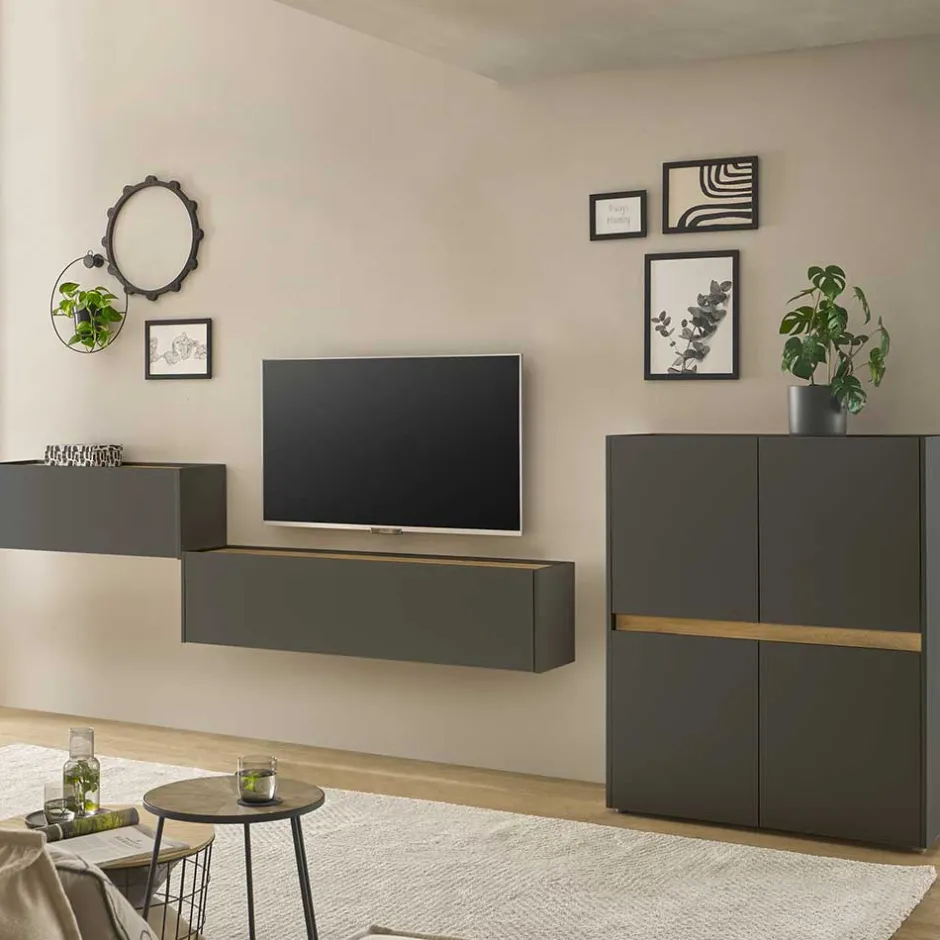 Moderne Wohnwände|Wohnwand 350 Cm*Pharao24 Anbauwand mit Schreibplatz Uzniana