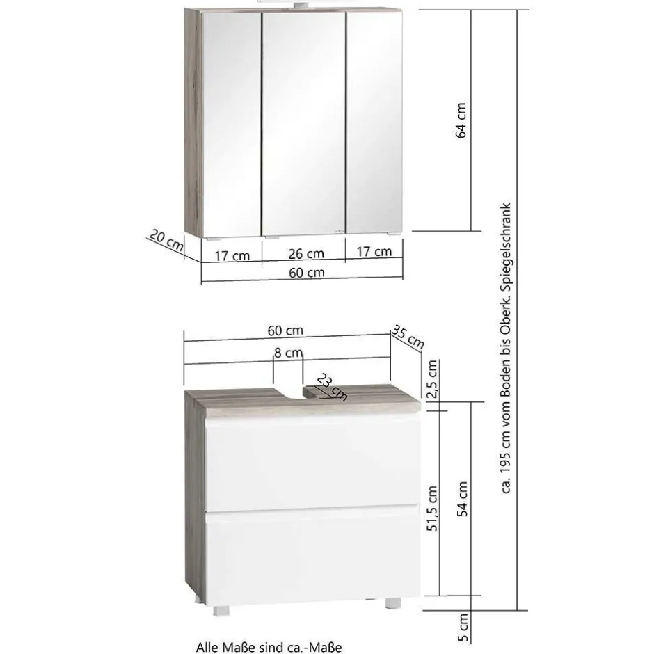Badmöbel Sets*Pharao24 Badezimmerset mit Spiegelschrank Lactona