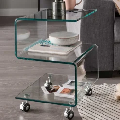 Wohnzimmertisch|Glastische*Pharao24 Beistelltisch mit Rollen Terryola