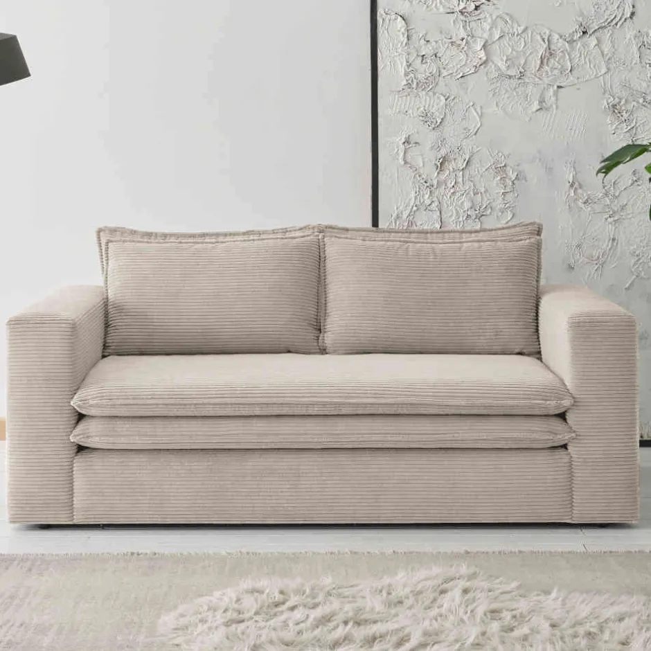 Wohnzimmercouch|2 Sitzer Sofa*Pharao24 Breitcord Sofa Beige Edance