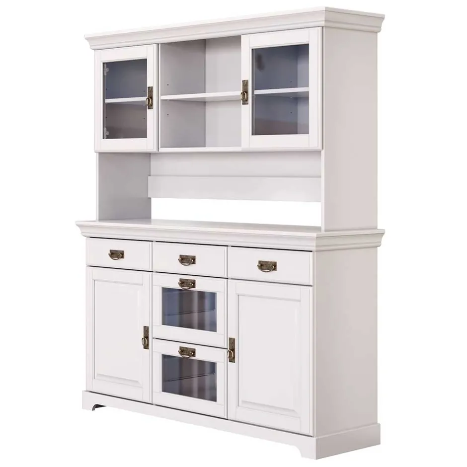 Pharao24 Buffetschrank Weiß Henjov> Wohnzimmervitrinen|Massivholz Schränke