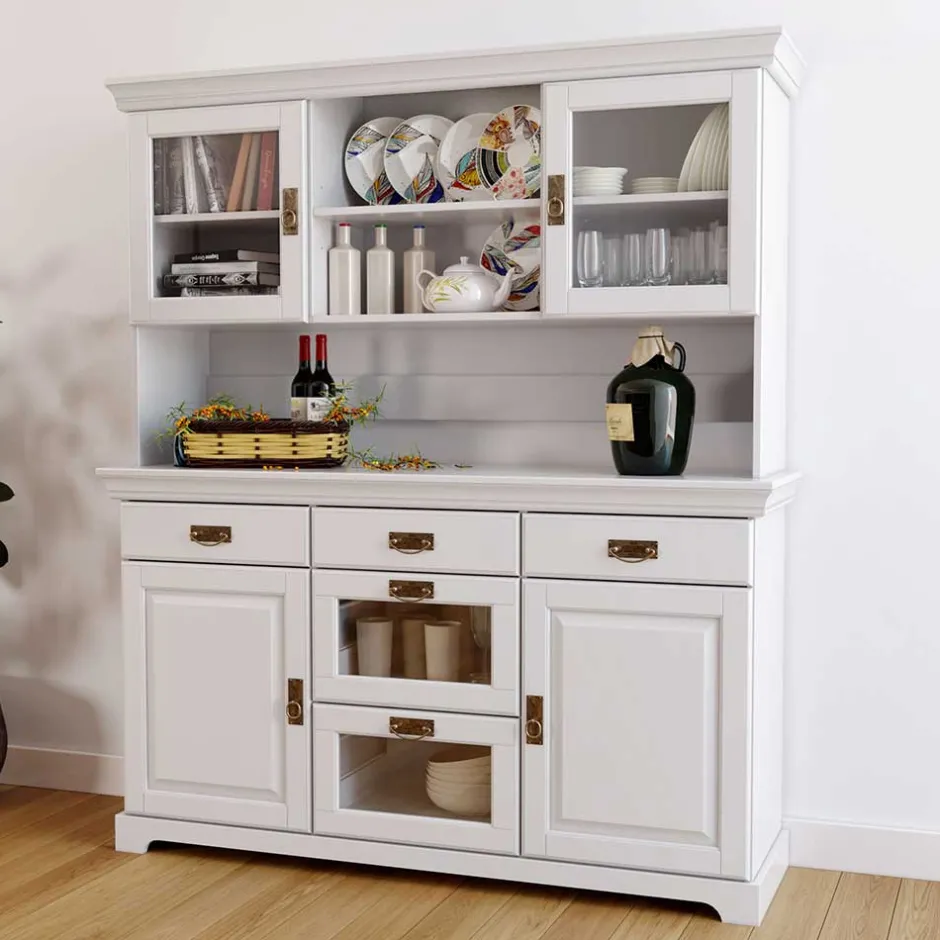 Pharao24 Buffetschrank Weiß Henjov> Wohnzimmervitrinen|Massivholz Schränke