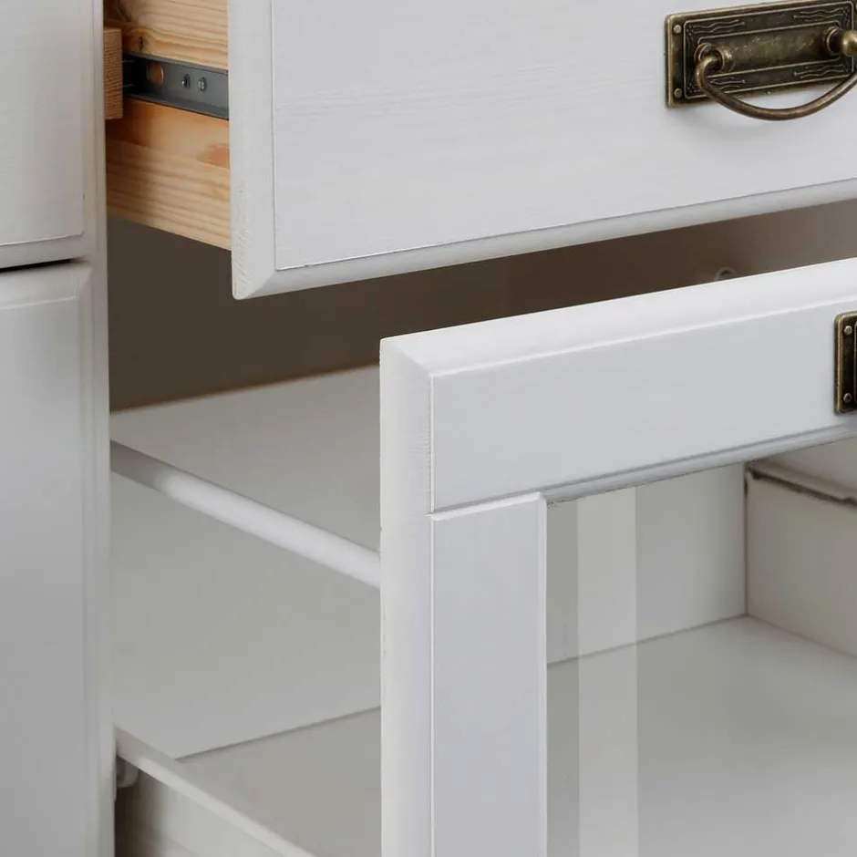 Pharao24 Buffetschrank Weiß Henjov> Wohnzimmervitrinen|Massivholz Schränke