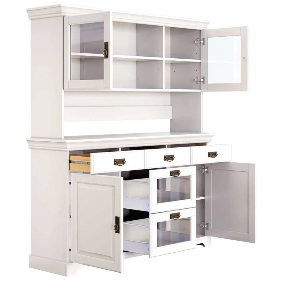 Pharao24 Buffetschrank Weiß Henjov> Wohnzimmervitrinen|Massivholz Schränke