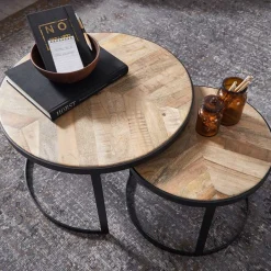 Wohnzimmertisch|Massivholztische*Pharao24 Couchtisch Set rund Endrov