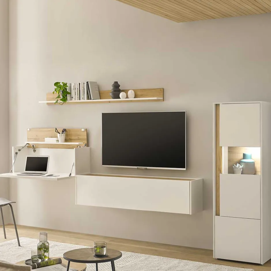 Pharao24 Design Wohnwand mit Schreibtisch Rascian> Moderne Wohnwände|Wohnwand 300 Cm
