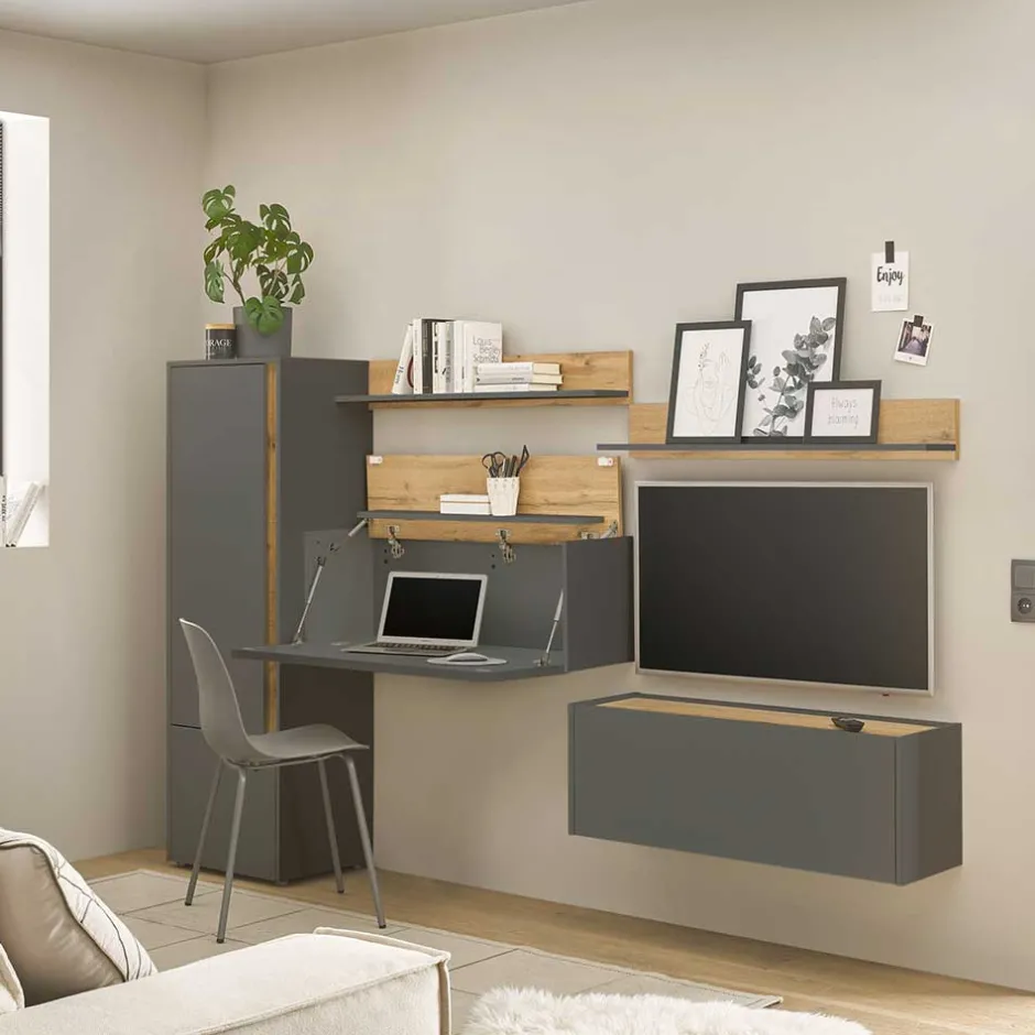 Pharao24 Design Wohnwand mit Schreibtisch Uzniana> Moderne Wohnwände|Wohnwand 250 Cm