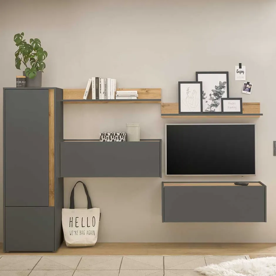 Pharao24 Design Wohnwand mit Schreibtisch Uzniana> Moderne Wohnwände|Wohnwand 250 Cm