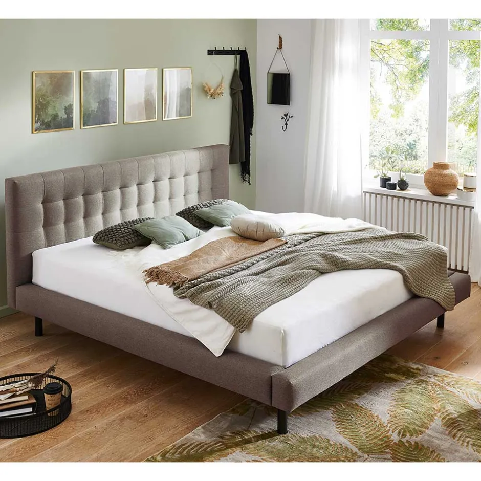 Polsterbetten*Pharao24 Gepolstertes Bett Hellbraun Olmidava