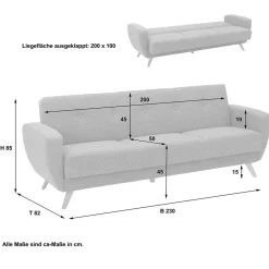 Polstermöbel|3 Sitzer Sofa*Pharao24 Graues Schlafsofa Rujona