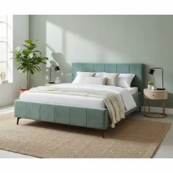 Funktionsbetten|Schubkastenbetten*Pharao24 Grünes Velours Polsterbett Marzo