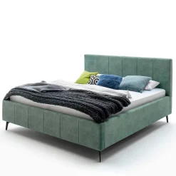 Funktionsbetten|Schubkastenbetten*Pharao24 Grünes Velours Polsterbett Marzo
