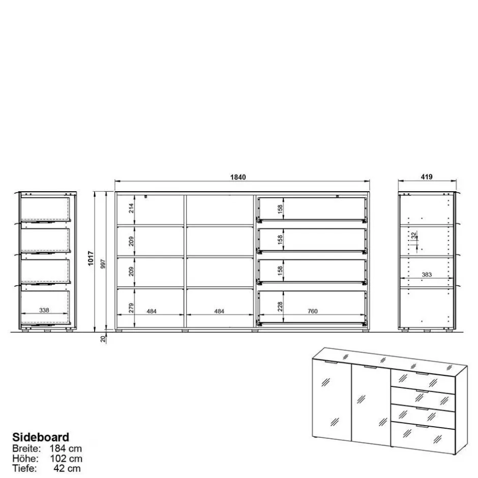 Küchenkommode|Esszimmerkommoden*Pharao24 Großes Sideboard Genrom