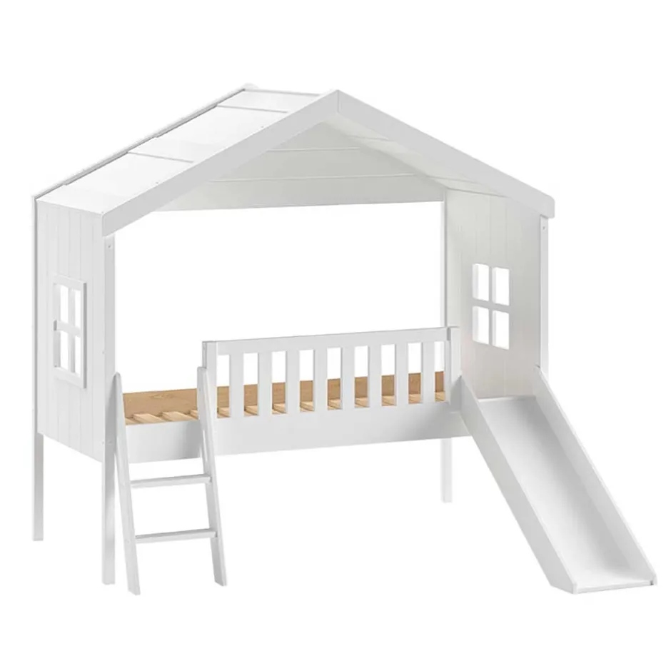Kinderhochbetten|Kinderbetten*Pharao24 Hausbett mit Rutsche und Leiter Acneza