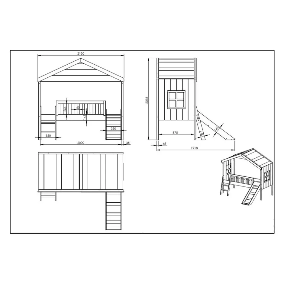 Kinderhochbetten|Kinderbetten*Pharao24 Hausbett mit Rutsche und Leiter Acneza