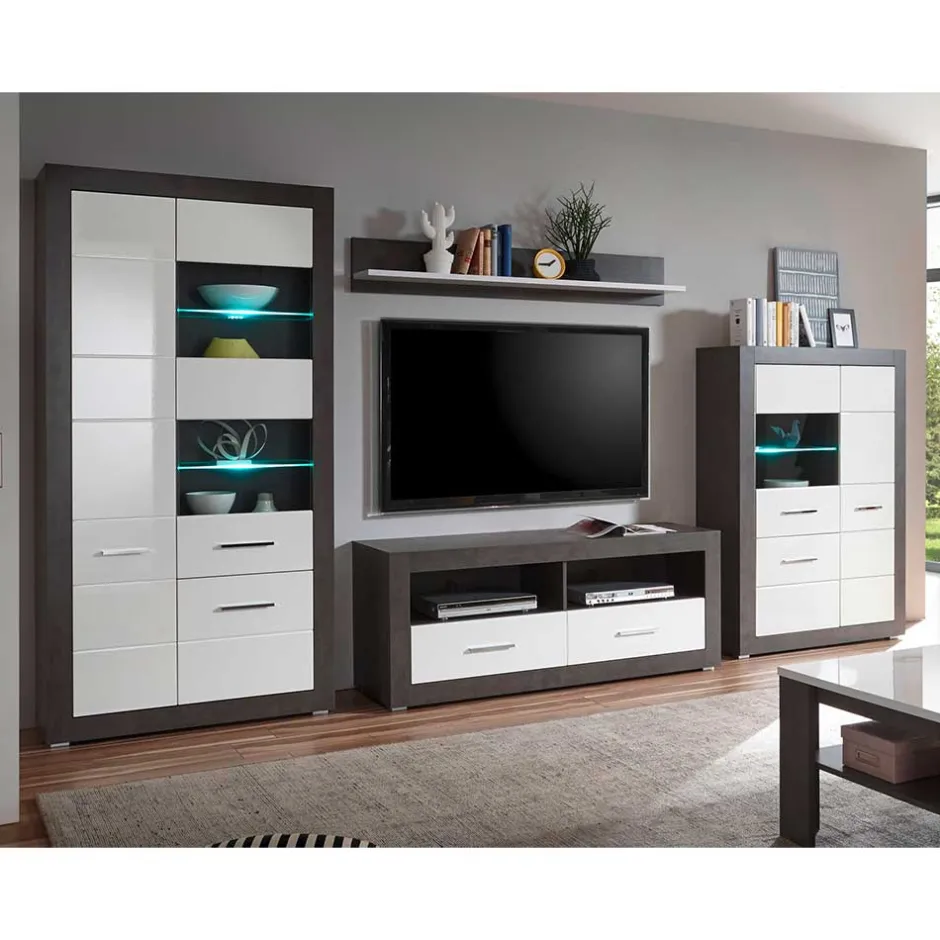 Wohnwand 350 Cm|Moderne Wohnwände*Pharao24 Hochglanz Anbauwand Jains