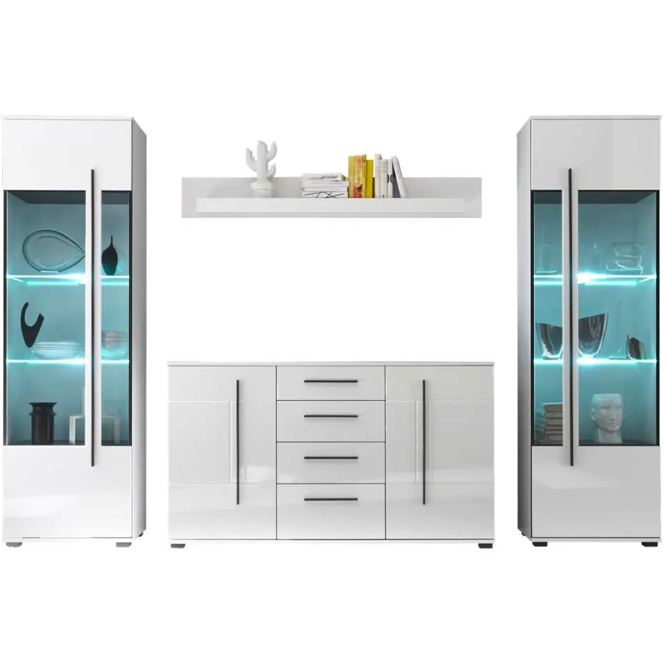 Pharao24 Hochglanz Wohnwand Bistian> Moderne Wohnwände|Wohnwand 300 Cm