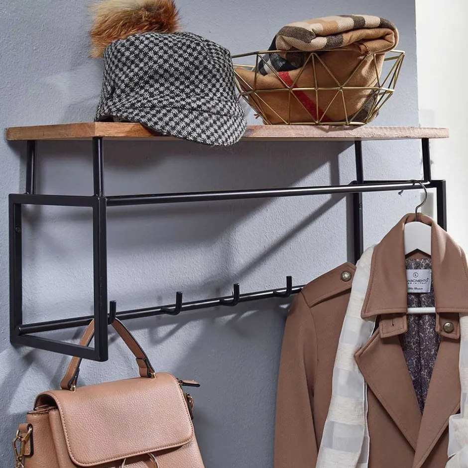 Pharao24 Industriestil Wandgarderobe Liron> Wandgarderoben|Massivholz Garderoben