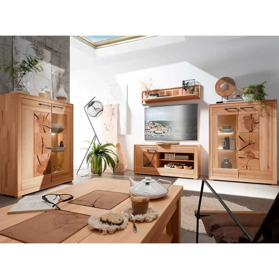 Moderne Wohnwände|Wohnwand 350 Cm*Pharao24 Kernbuche Anbauwand Olmedo