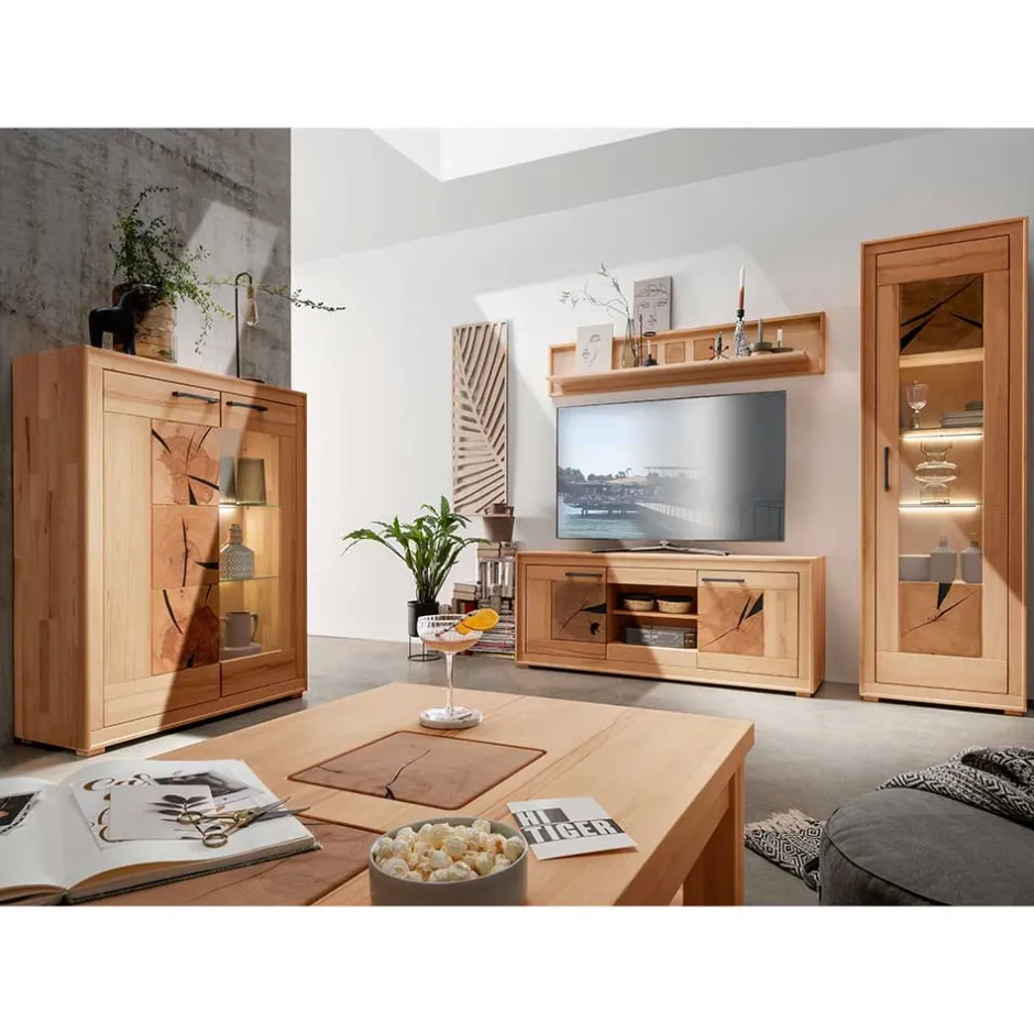 Wohnzimmerschrank|Wohnwand 300 Cm*Pharao24 Kernbuche TV Wohnwand Olmedo