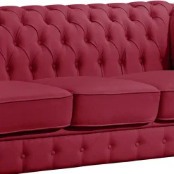 Polstermöbel|Wohnzimmercouch*Pharao24 Leder Sofa Rot Dreisitzer Zoreca