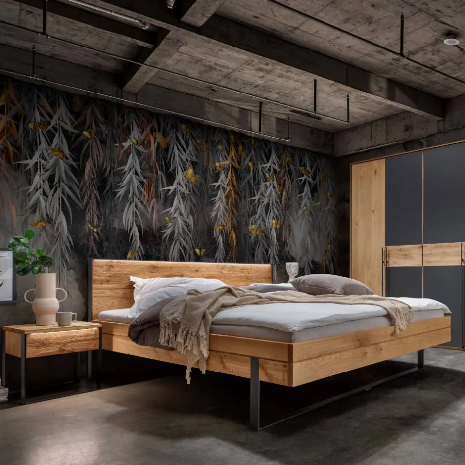 Komfortbetten*Pharao24 Massivholz Bett mit Nachtkonsole Scoddo