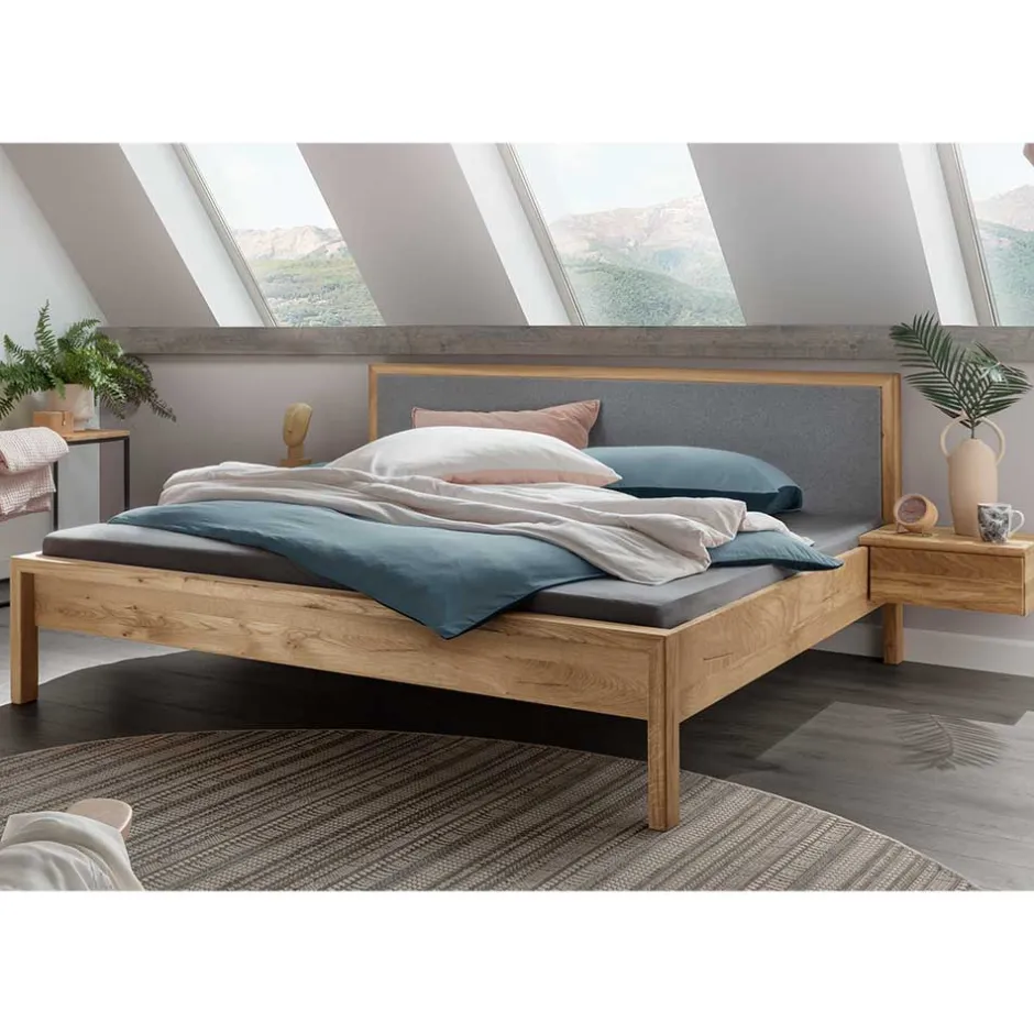 Doppelbetten|Massivholzbetten*Pharao24 Massivholzbett mit Polster Kopfteil Snoba