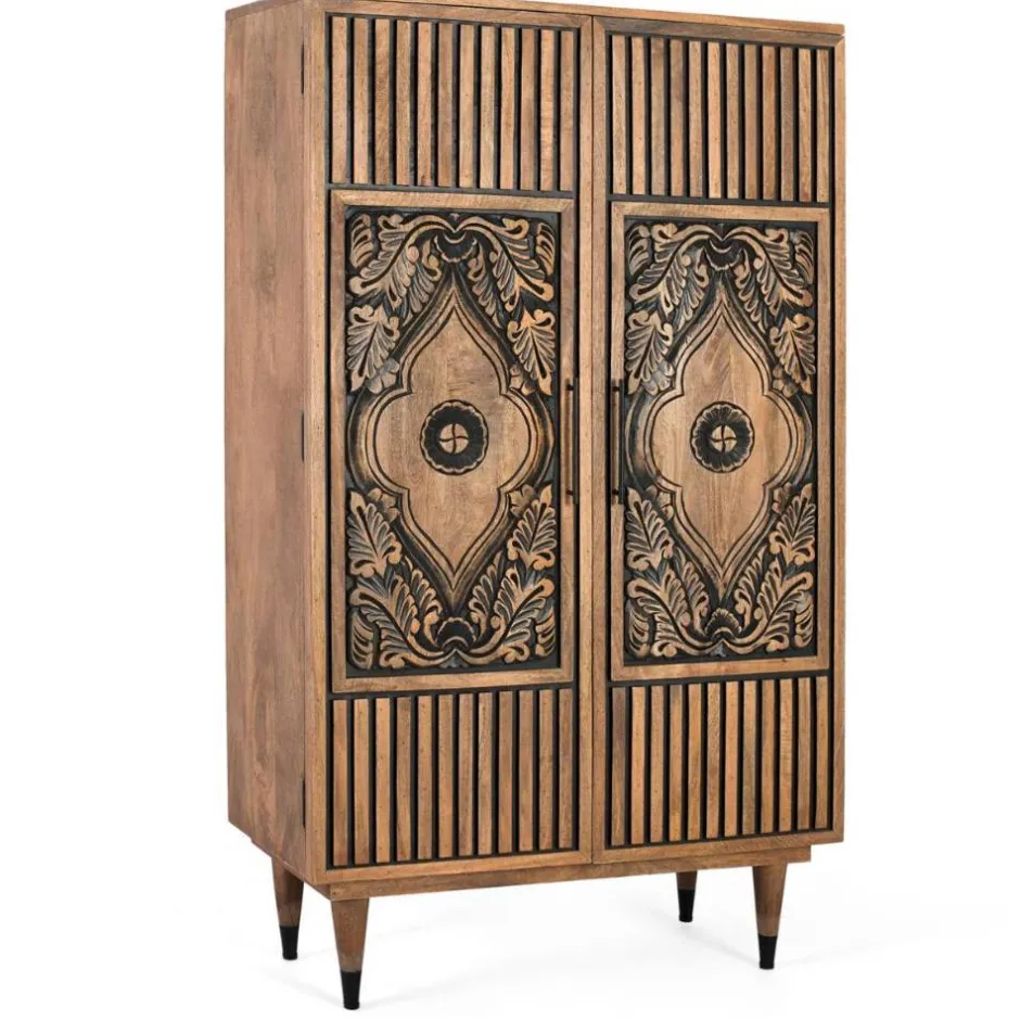 Pharao24 Massivholzschrank Piatra> Vitrinenschrank