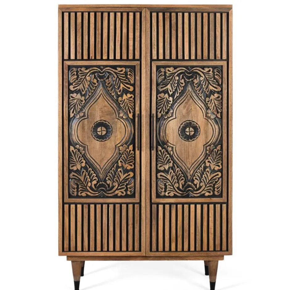 Pharao24 Massivholzschrank Piatra> Vitrinenschrank