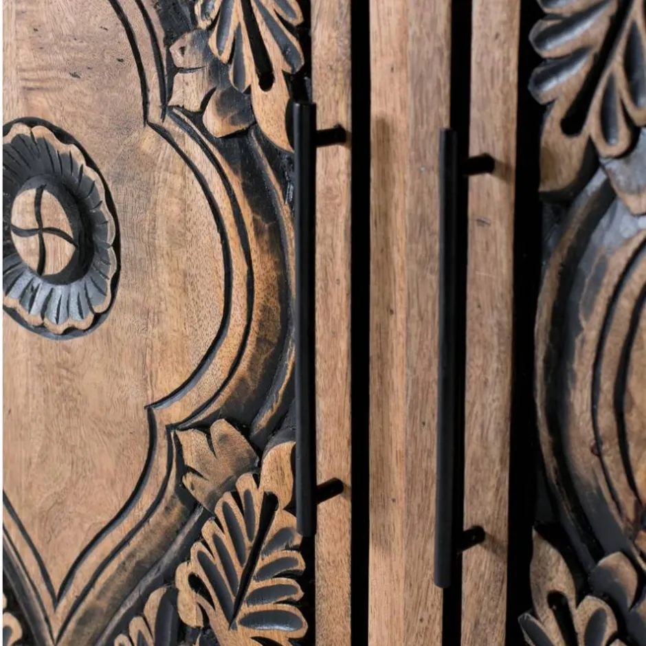 Pharao24 Massivholzschrank Piatra> Vitrinenschrank