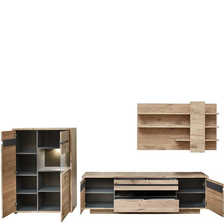 Pharao24 Moderne Wohnwand Griffin> Wohnwand 300 Cm|Moderne Wohnwände