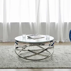 Pharao24 Runder Design Couchtisch Woodna> Glastische