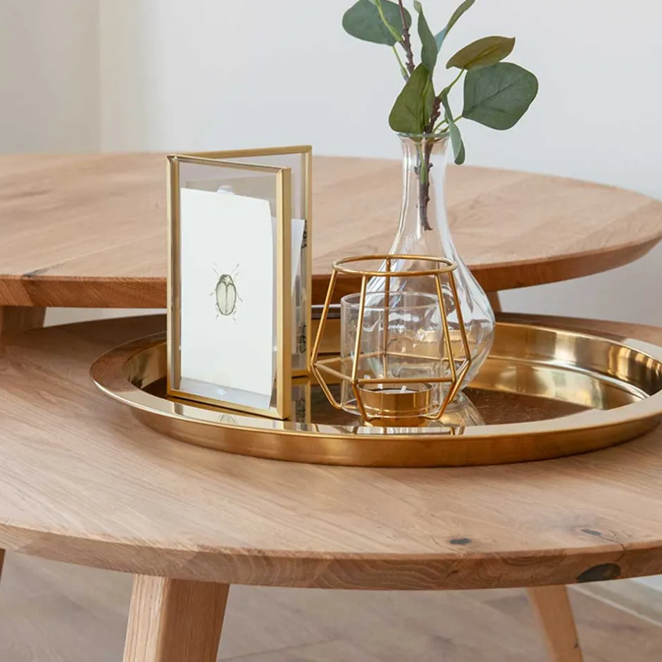 Wohnzimmertisch|Beistelltische*Pharao24 Runder Eiche Couchtisch Cow