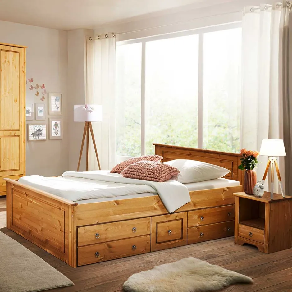 Pharao24 Rustikales Bett Slavira> Massivholzmöbel|Funktionsbetten