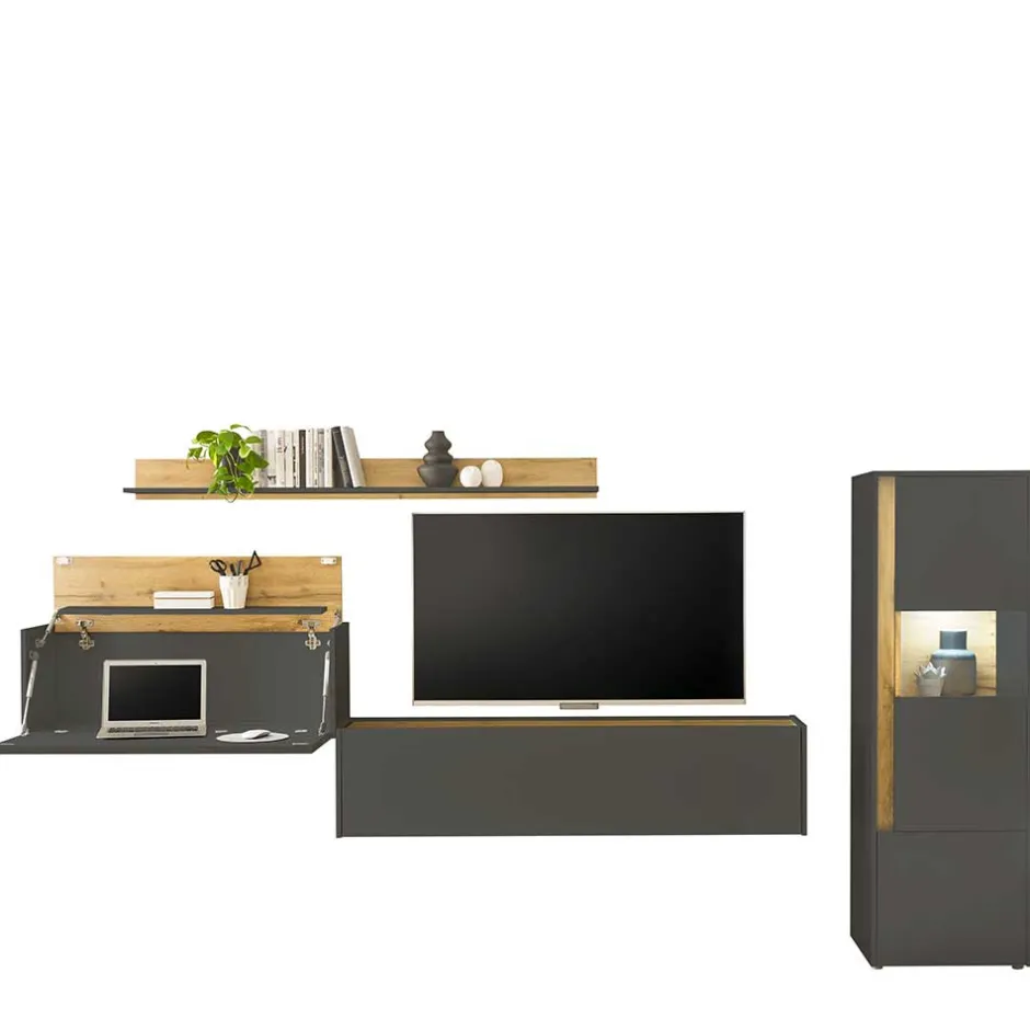 Wohnwand 300 Cm|Moderne Wohnwände*Pharao24 Schrankwand mit Schreibtisch Uzniana