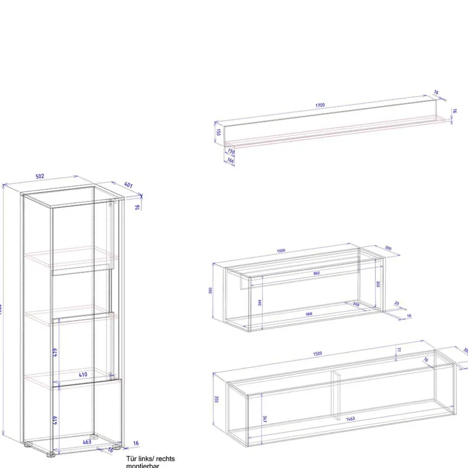 Wohnwand 300 Cm|Moderne Wohnwände*Pharao24 Schrankwand mit Schreibtisch Uzniana