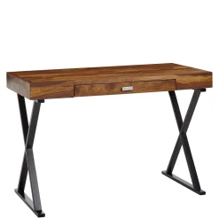 Massivholztische|Computertische*Pharao24 Schreibtisch Holz und Metall Tsubasa