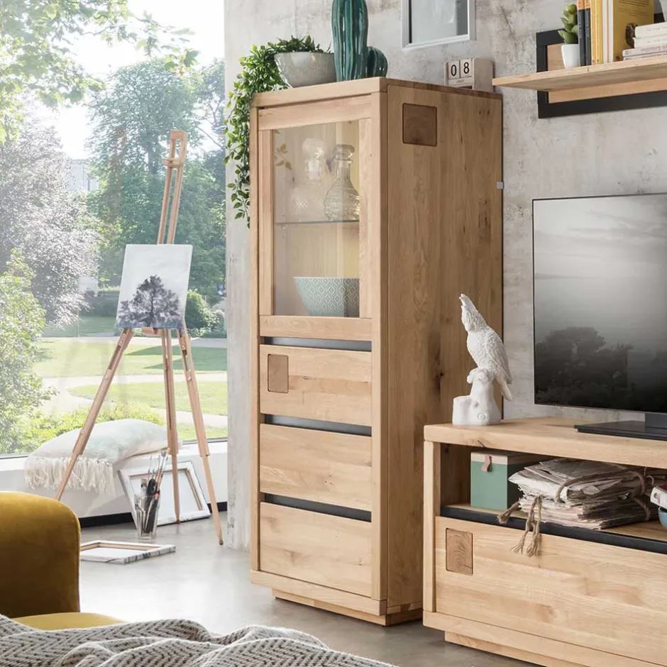Pharao24 Schubladen Vitrine Shailina> Massivholzmöbel|Wohnzimmerschrank