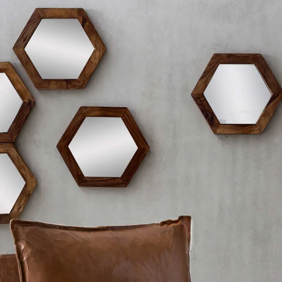 Wandspiegel|Schlafzimmerspiegel*Pharao24 Sechseckiger Wandspiegel India