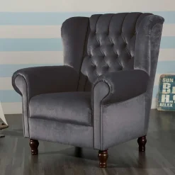 Ohrensessel*Pharao24 Sessel Anthrazit Samt Kean