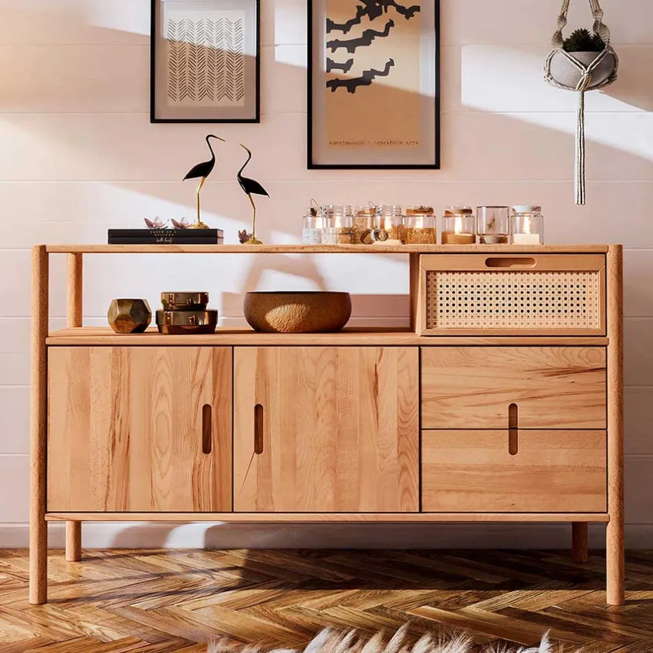 Pharao24 Sideboard mit Rattan Artjes> Küchenkommode|Wohnzimmerkommoden