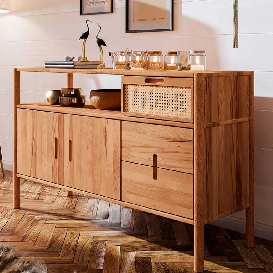 Pharao24 Sideboard mit Rattan Artjes> Küchenkommode|Wohnzimmerkommoden