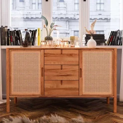 Küchenkommode|Esszimmerkommoden*Pharao24 Sideboard mit Rattan Türen Artjes