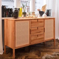 Küchenkommode|Esszimmerkommoden*Pharao24 Sideboard mit Rattan Türen Artjes