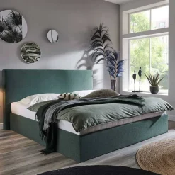 Pharao24 Stauraumbett Dunkelgrün 140x200 cm Florynn> Funktionsbetten|Schubkastenbetten