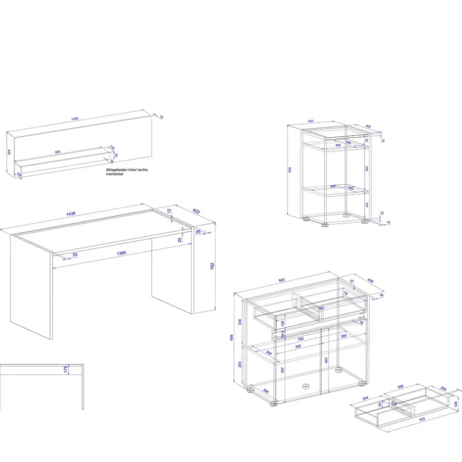Pharao24 4-teiliges Büromöbel Set Rascian> Büromöbel Sets