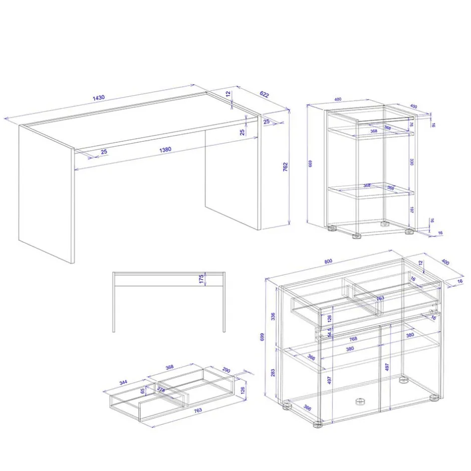 Pharao24 3-teiliges Büromöbelset Rascian> Büromöbel Sets
